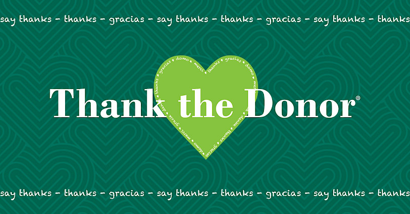 The Thank the Donor logo appears on a green background.